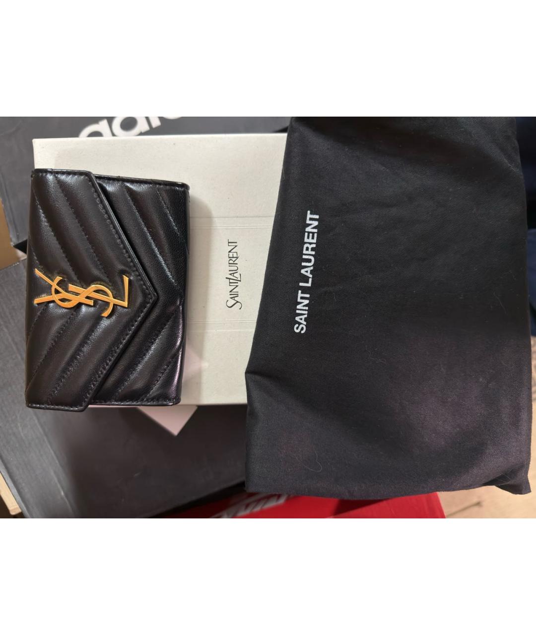 SAINT LAURENT Черный кожаный кошелек, фото 2
