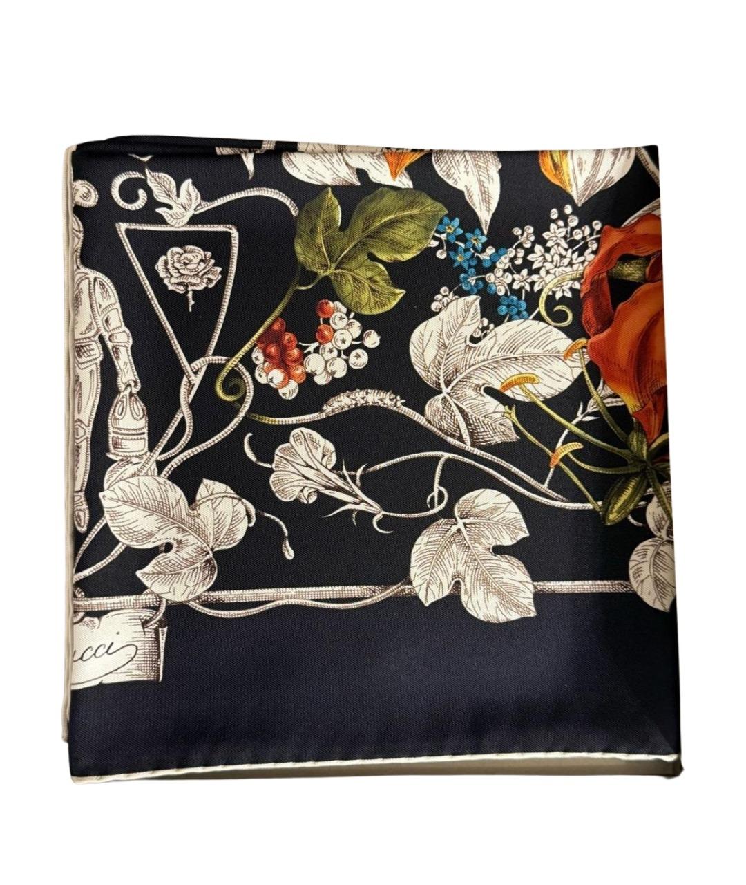 GUCCI Антрацитовый шелковый платок, фото 1