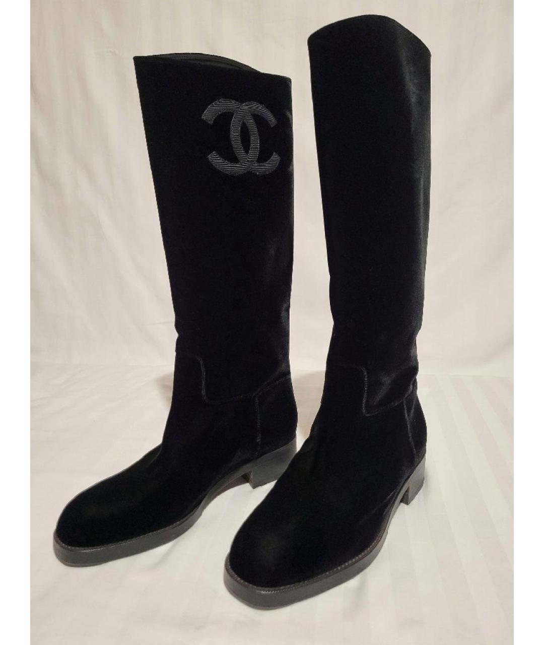 CHANEL Темно-синие кожаные сапоги, фото 6