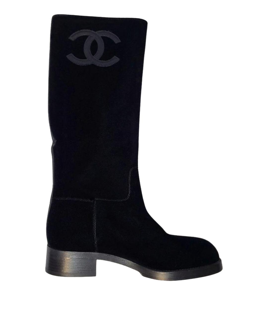 CHANEL Темно-синие кожаные сапоги, фото 1