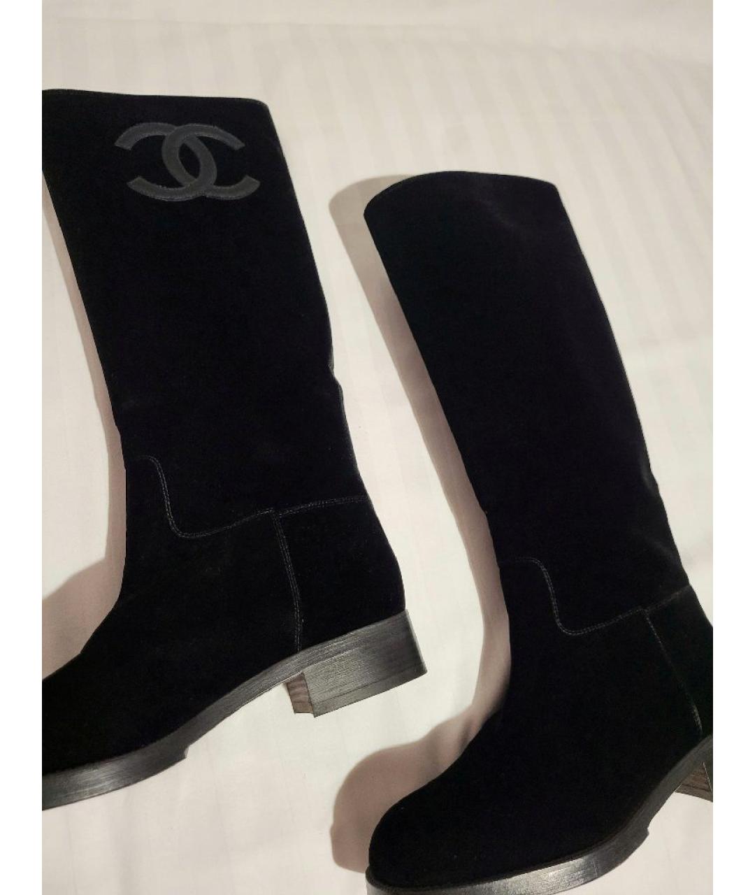 CHANEL Темно-синие кожаные сапоги, фото 4