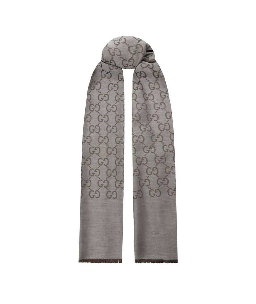 GUCCI Коричневый шерстяной шарф, фото 1