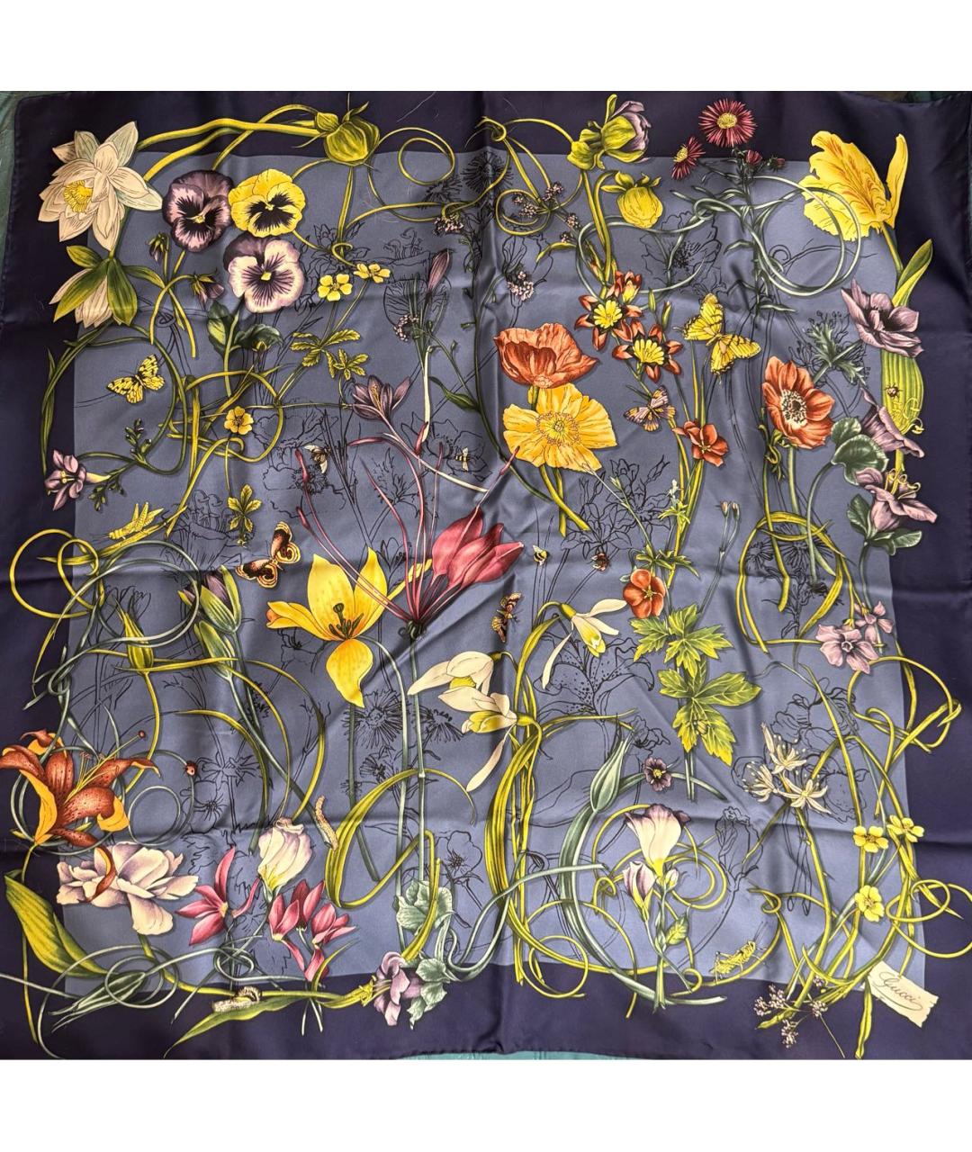 GUCCI Темно-синий шелковый платок, фото 1