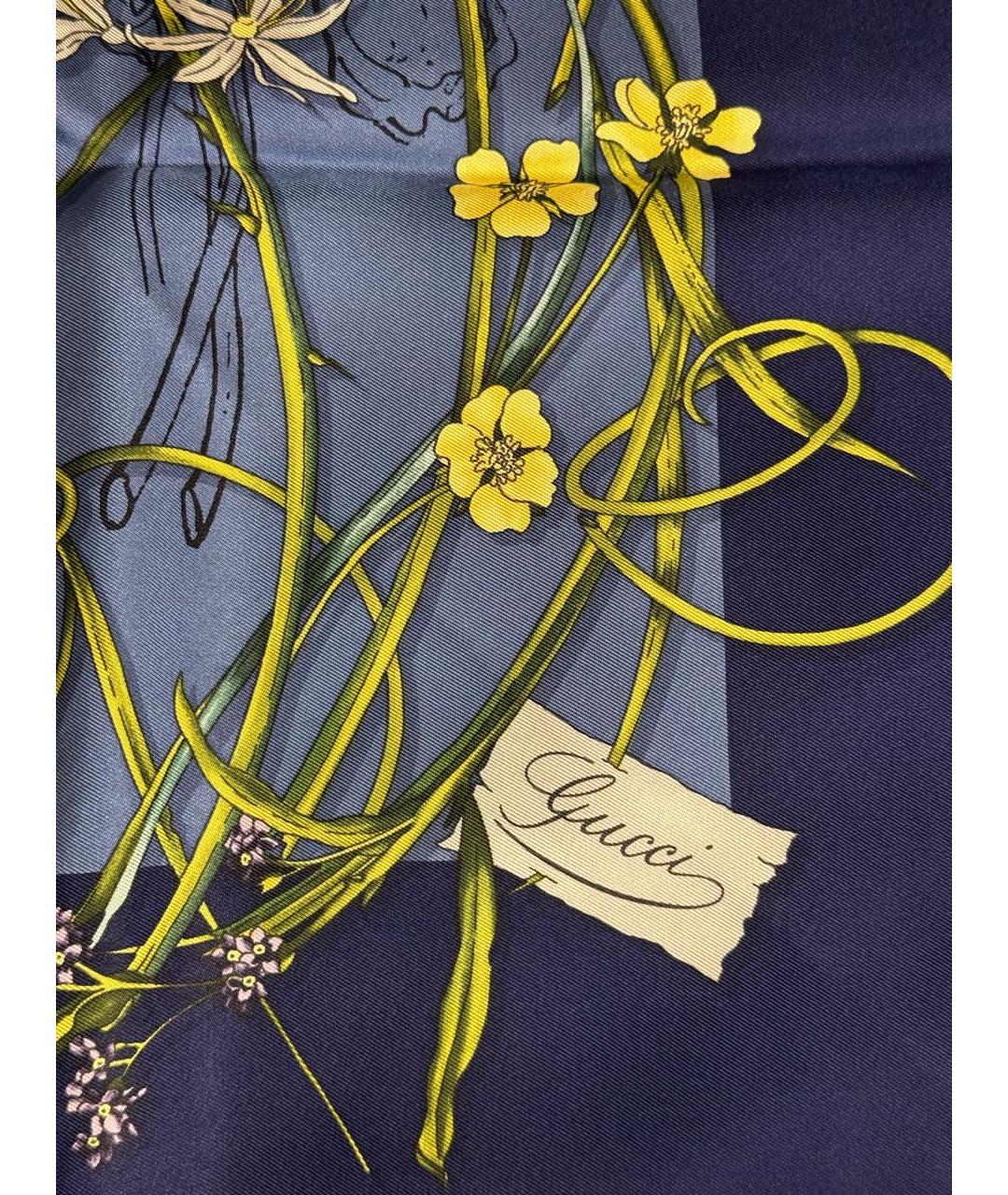 GUCCI Темно-синий шелковый платок, фото 3