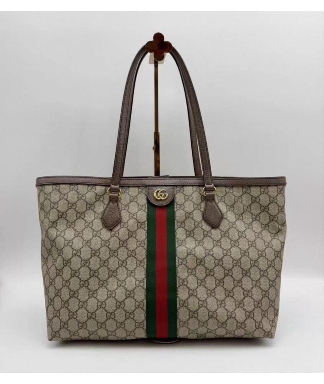 GUCCI Бежевая кожаная сумка тоут, фото 5