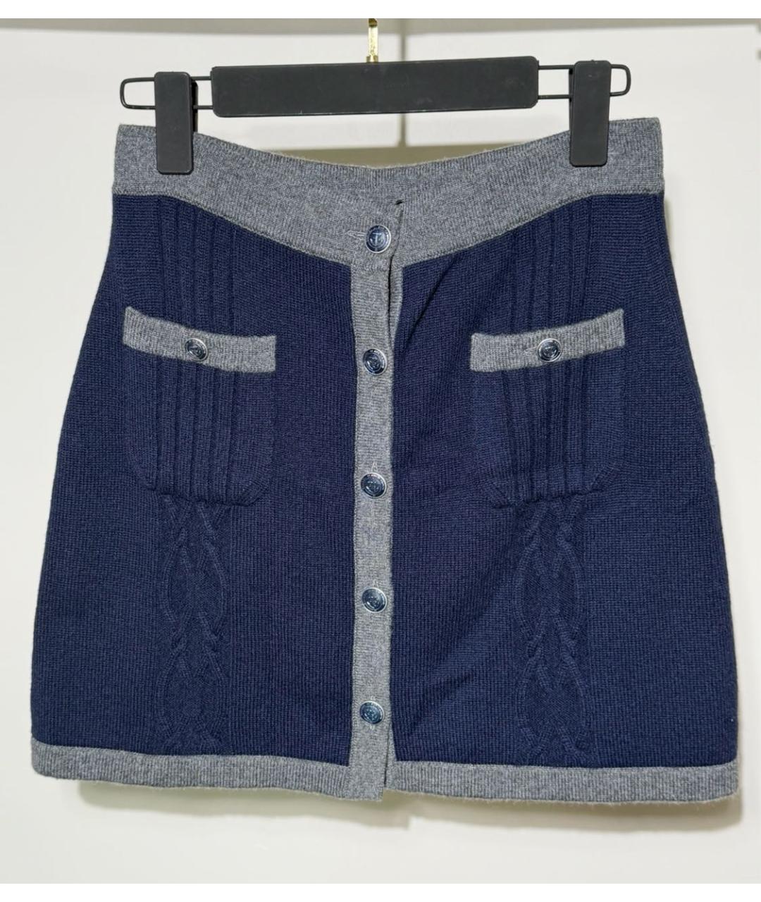 CHANEL Темно-синяя кашемировая юбка мини, фото 7