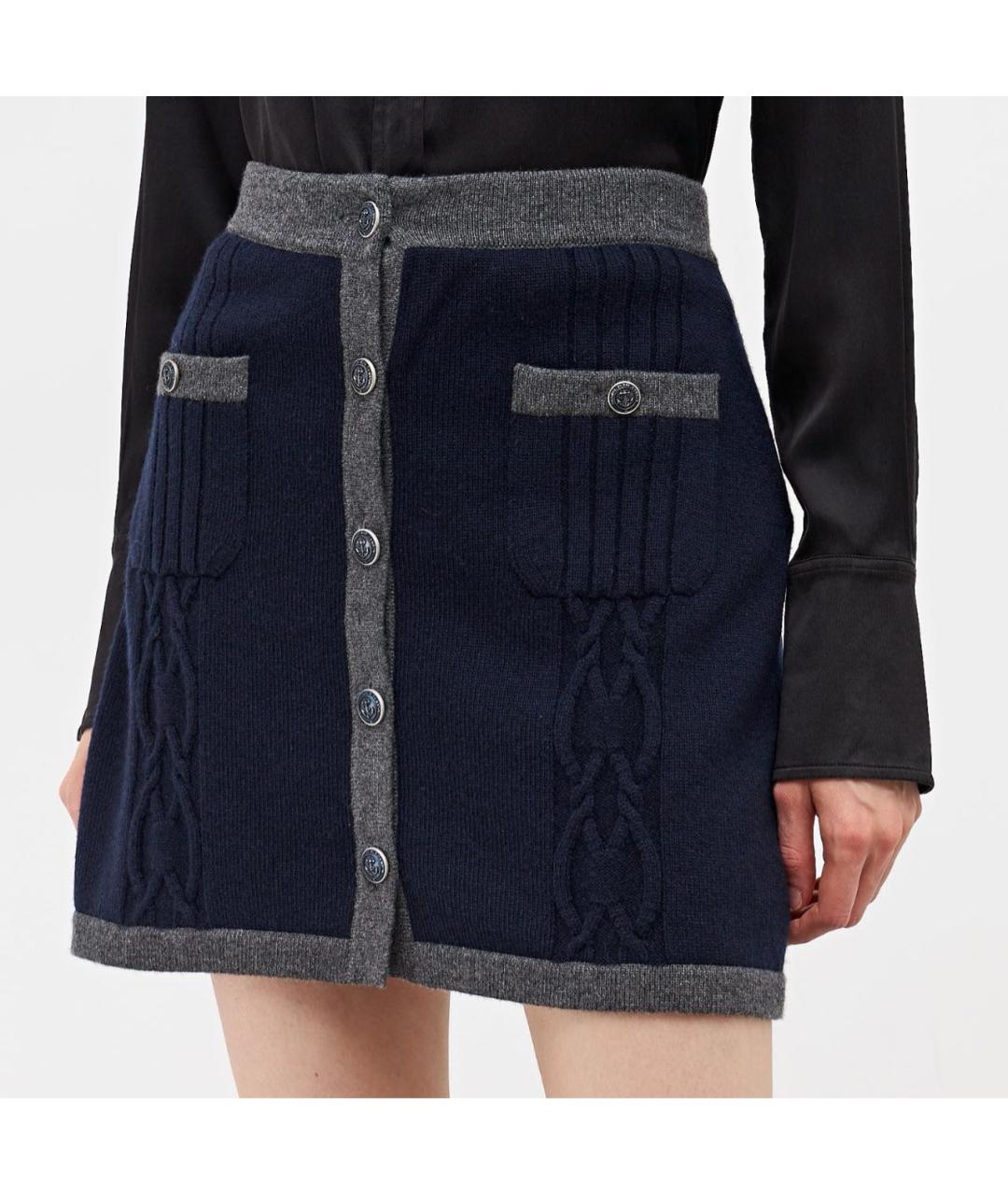 CHANEL Темно-синяя кашемировая юбка мини, фото 5