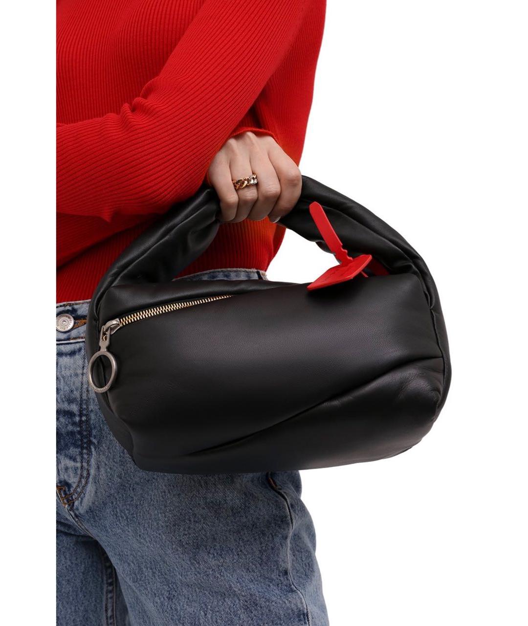 OFF-WHITE Черная кожаная сумка с короткими ручками, фото 3