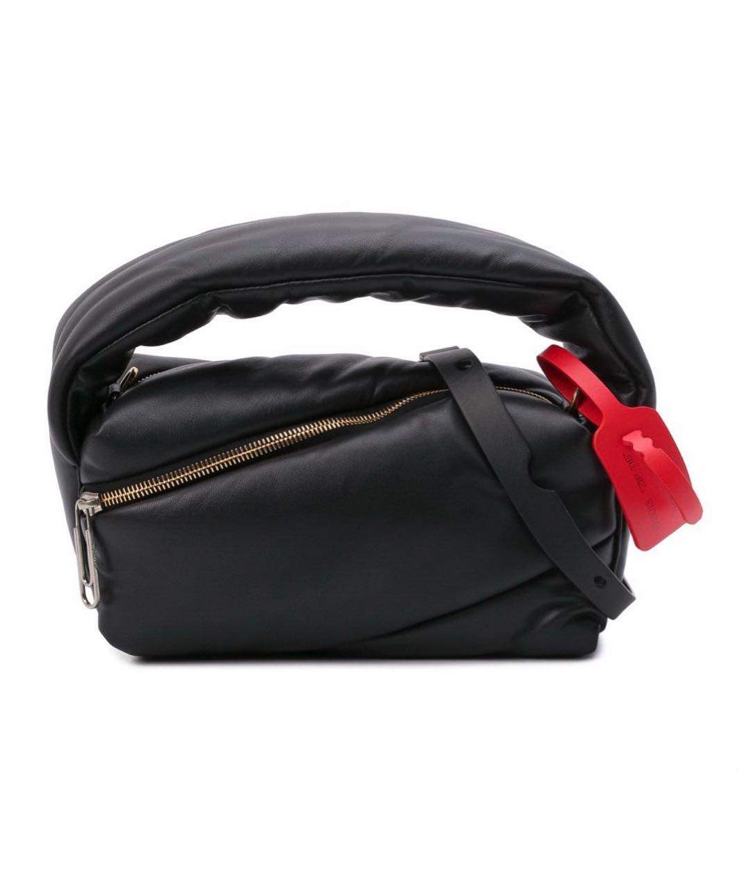 OFF-WHITE Черная кожаная сумка с короткими ручками, фото 1