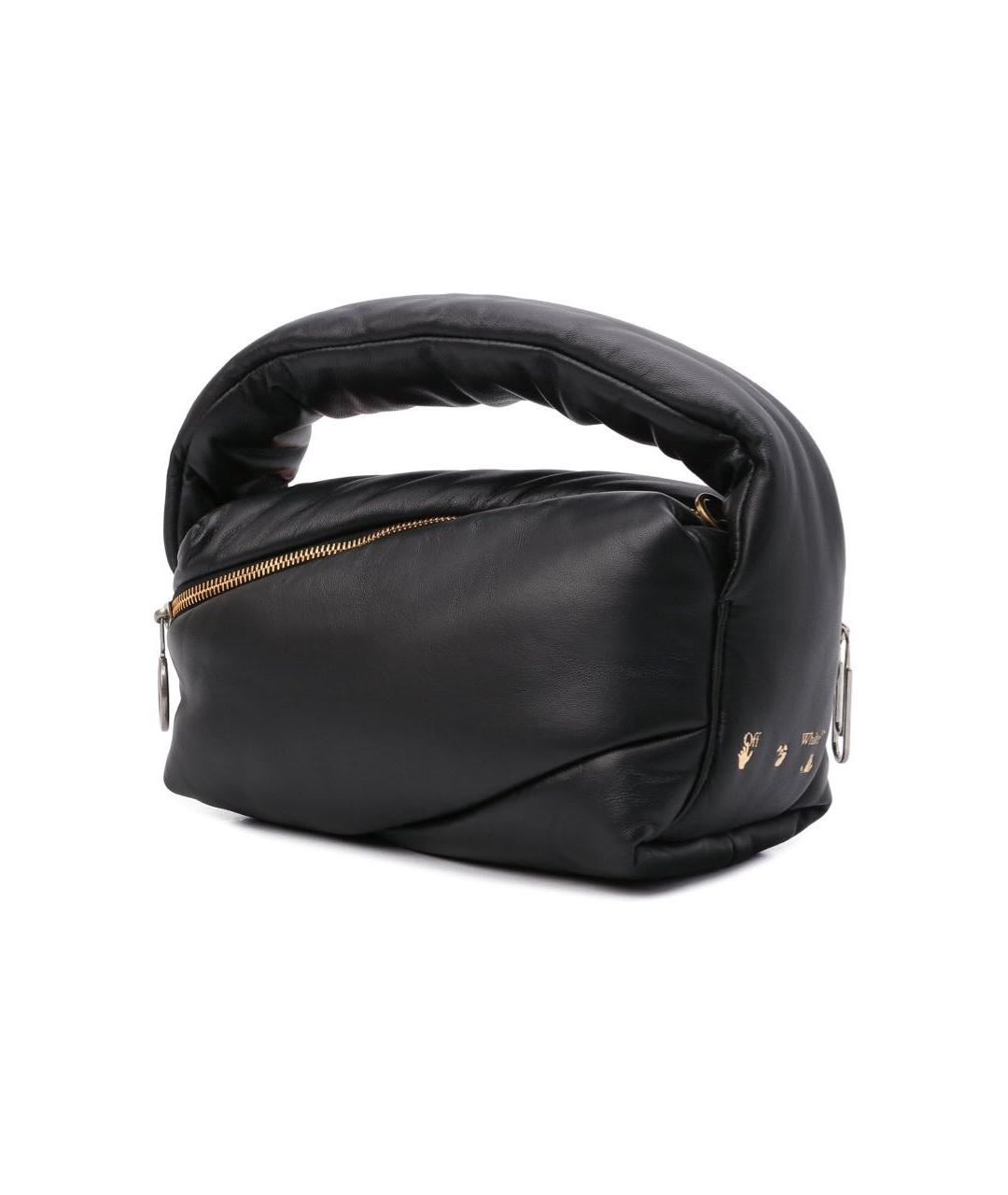 OFF-WHITE Черная кожаная сумка с короткими ручками, фото 5