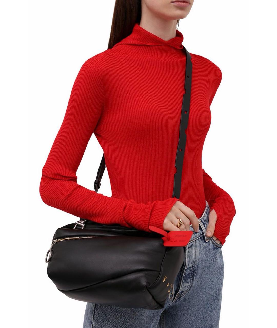 OFF-WHITE Черная кожаная сумка с короткими ручками, фото 2