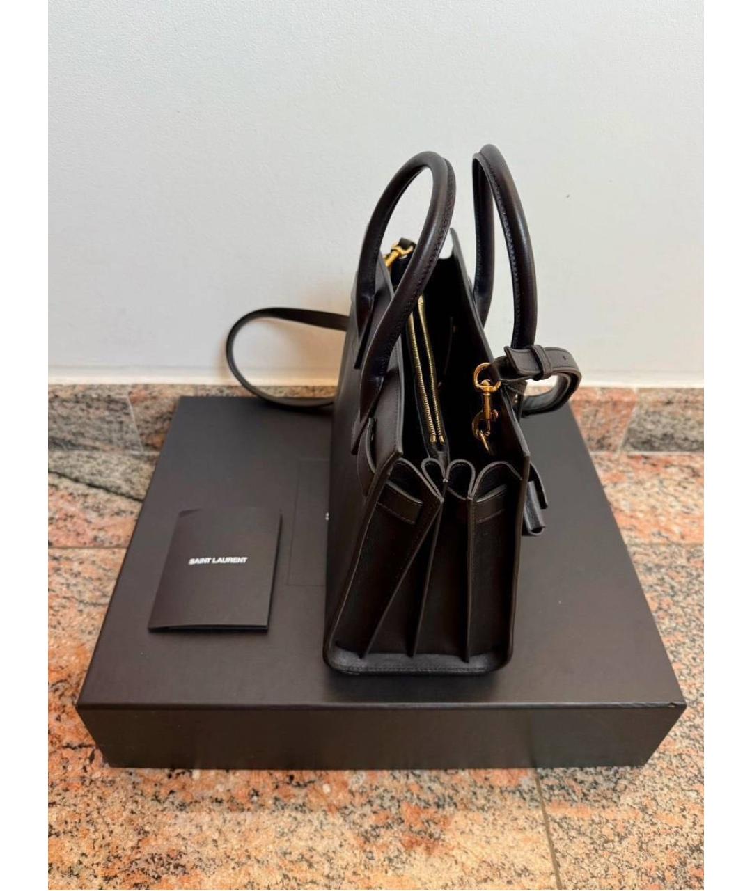 SAINT LAURENT Черная кожаная сумка с короткими ручками, фото 3