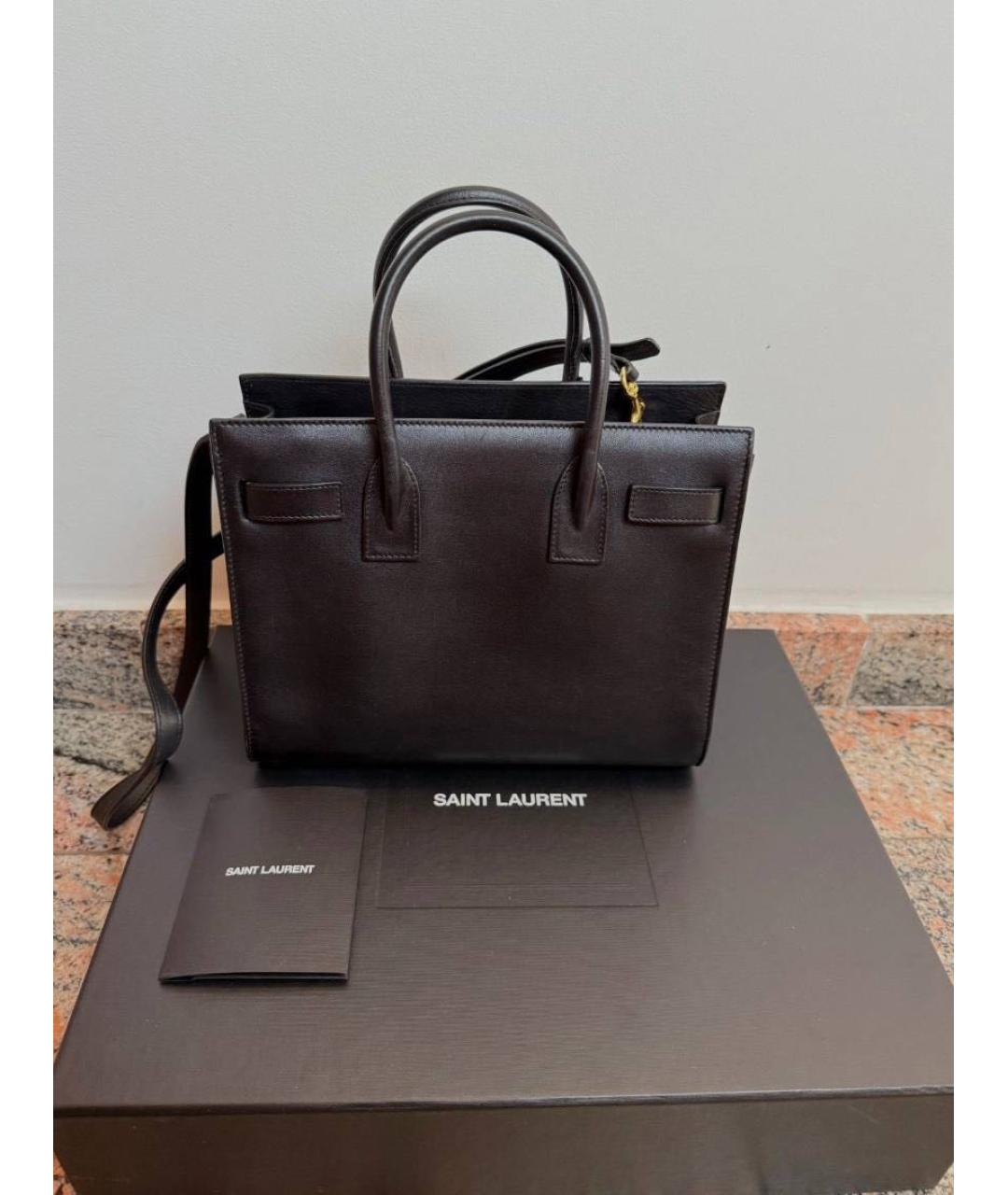 SAINT LAURENT Черная кожаная сумка с короткими ручками, фото 2