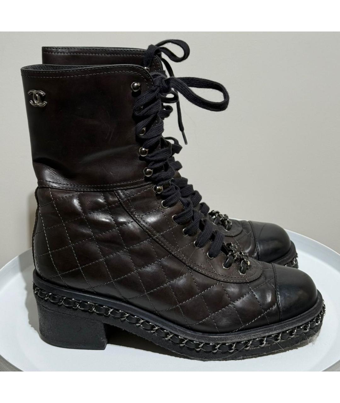 CHANEL Коричневые кожаные ботинки, фото 2