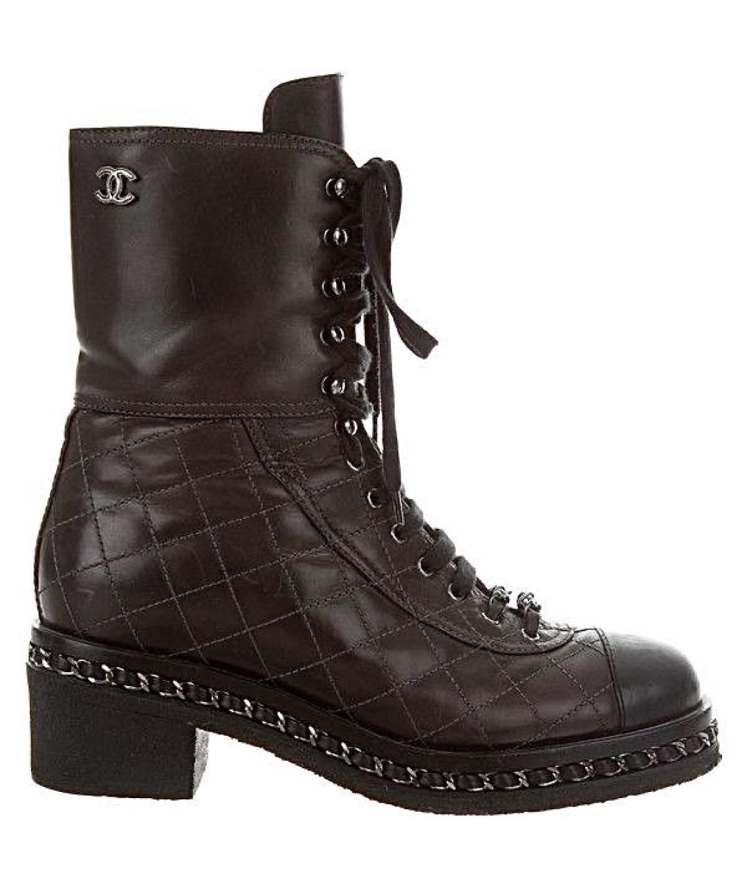 CHANEL Коричневые кожаные ботинки, фото 1