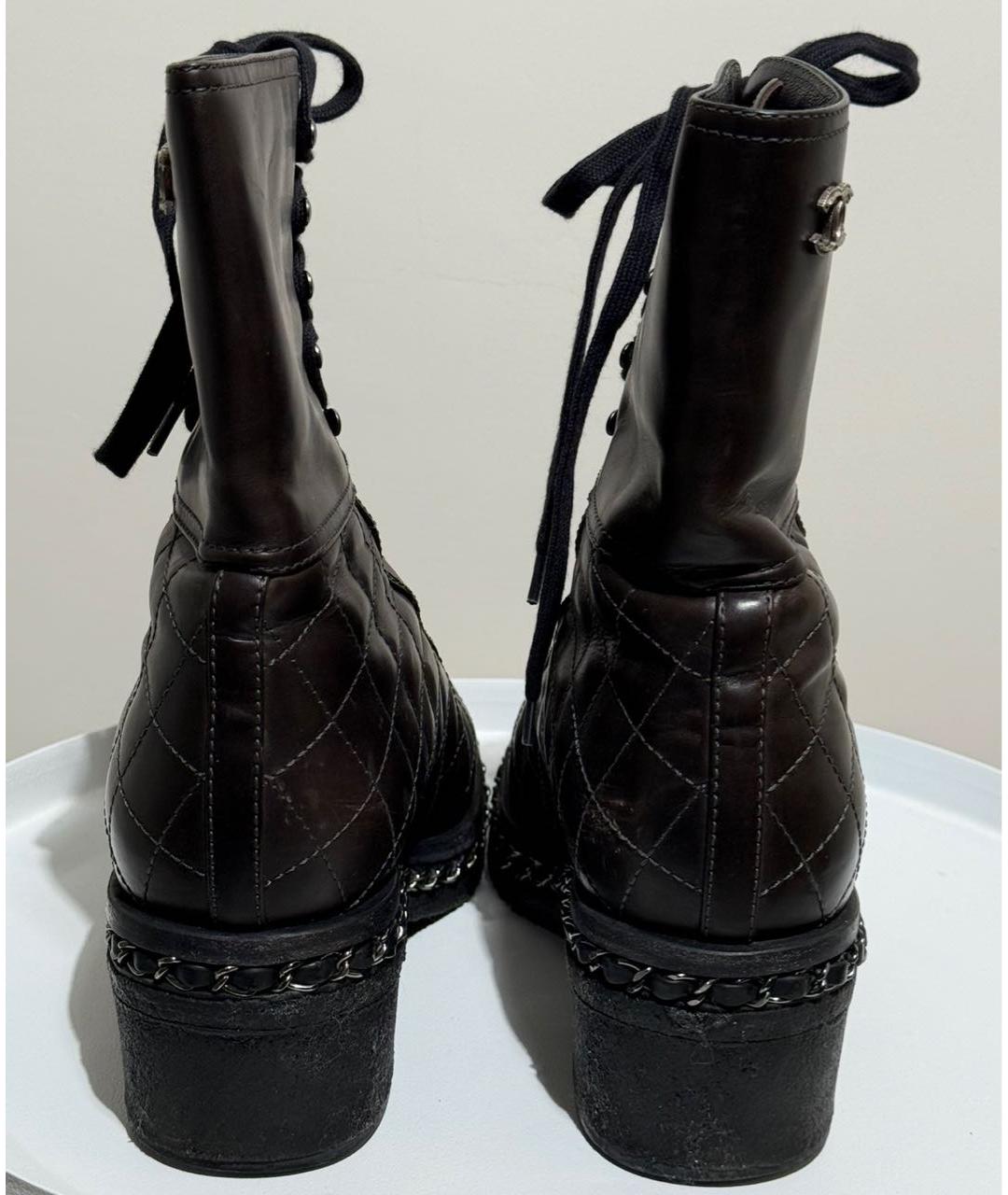 CHANEL Коричневые кожаные ботинки, фото 4