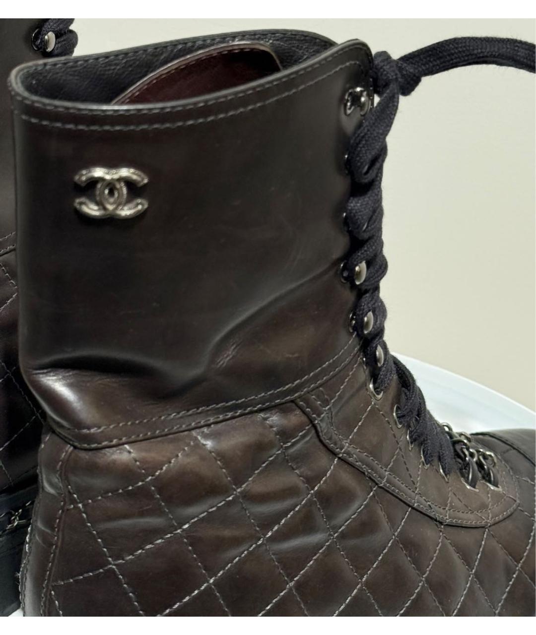 CHANEL Коричневые кожаные ботинки, фото 3