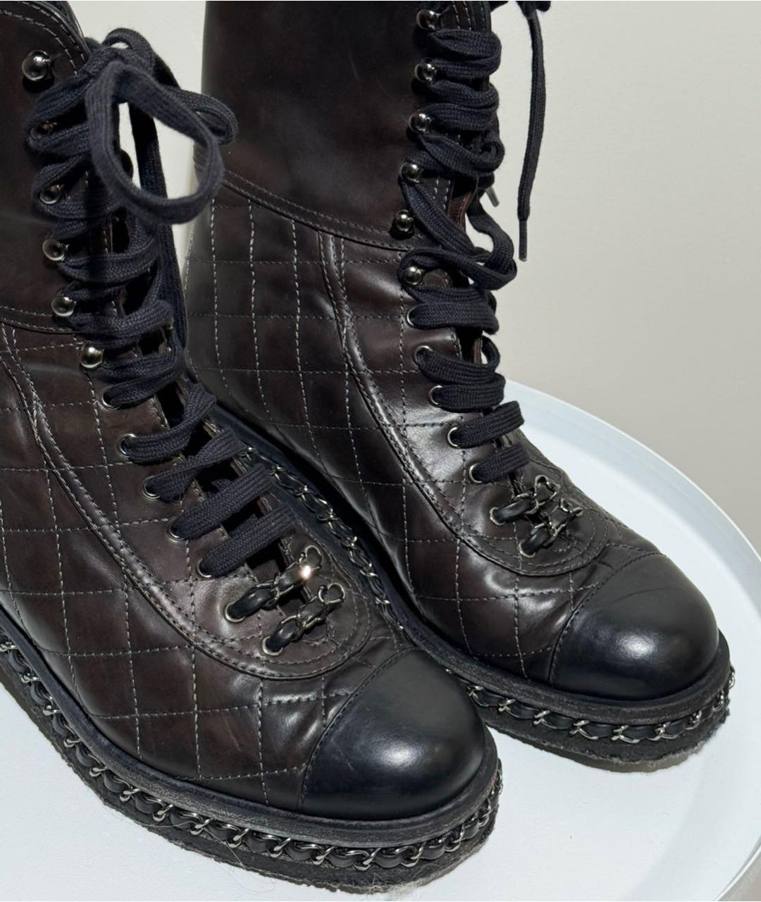 CHANEL Коричневые кожаные ботинки, фото 6