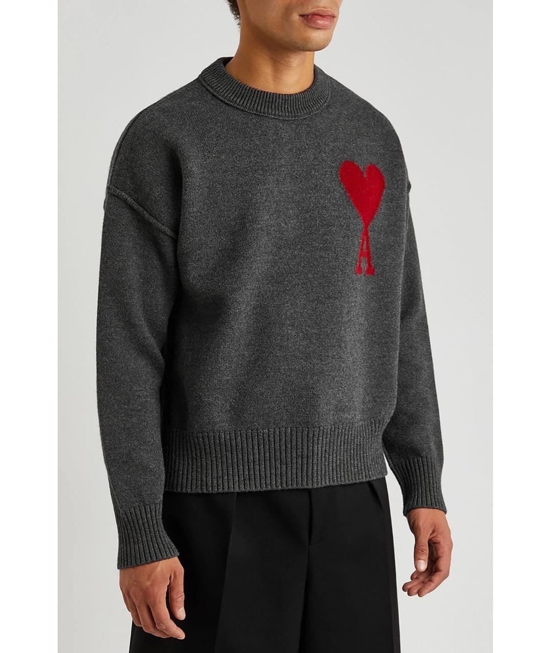 Ami Paris Серый шерстяной джемпер / свитер, фото 4