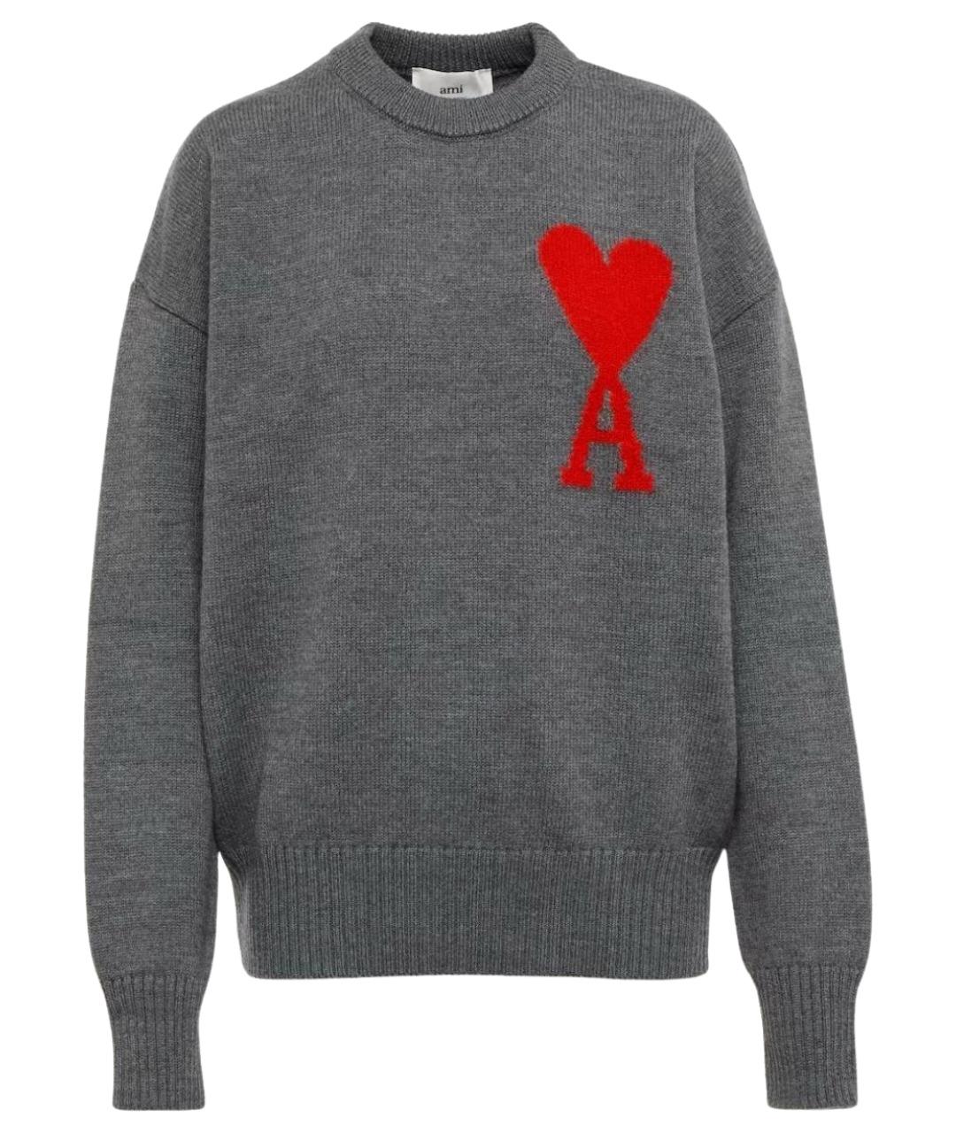 Ami Paris Серый шерстяной джемпер / свитер, фото 1