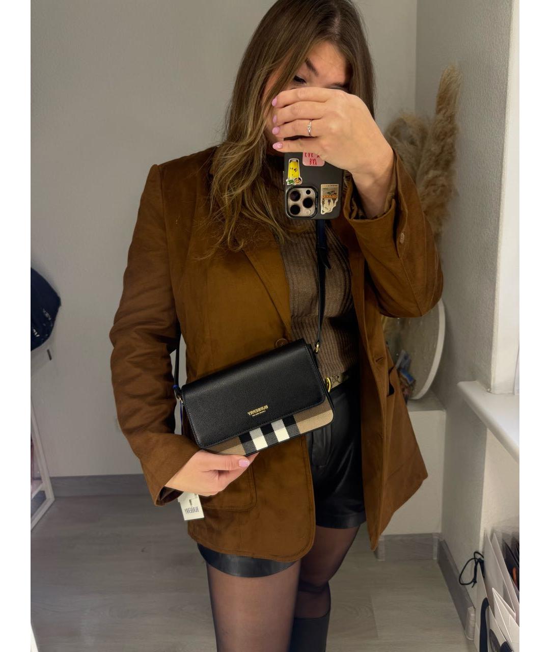 BURBERRY Черная кожаная сумка через плечо, фото 5