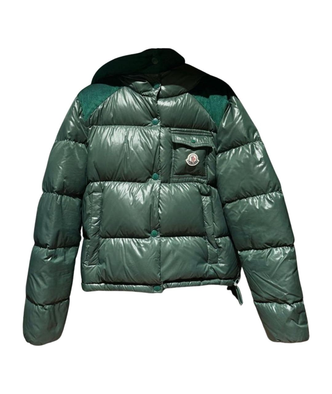 MONCLER Зеленый полиэстеровый пуховик, фото 1