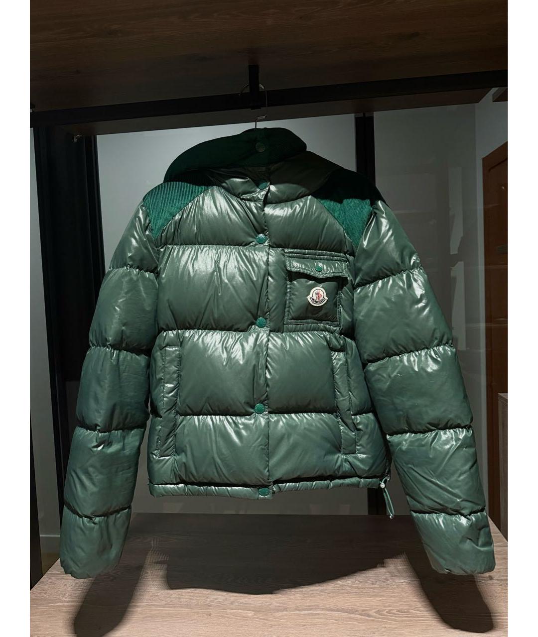 MONCLER Зеленый полиэстеровый пуховик, фото 4