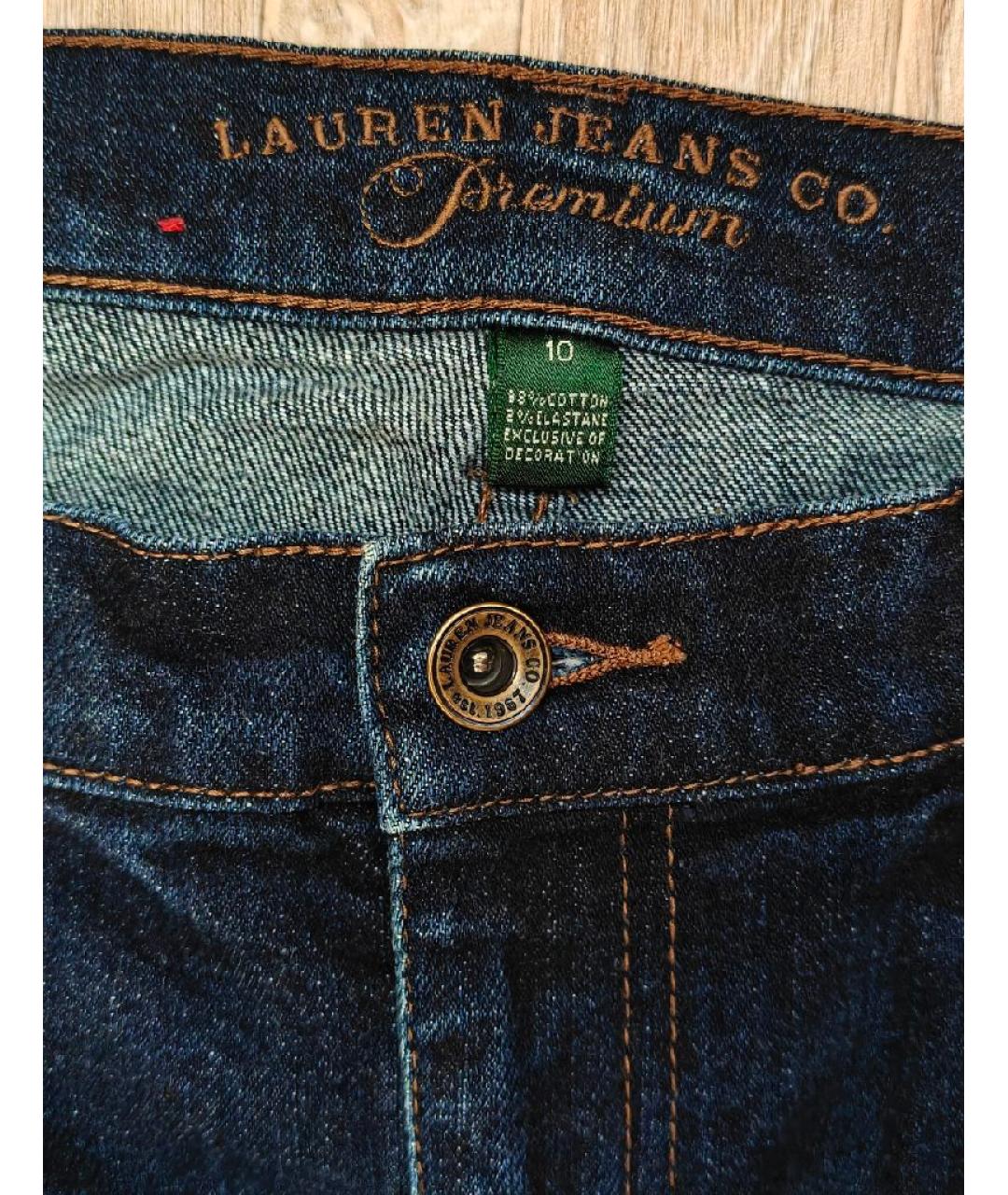 RALPH LAUREN Темно-синие хлопко-эластановые прямые джинсы, фото 3