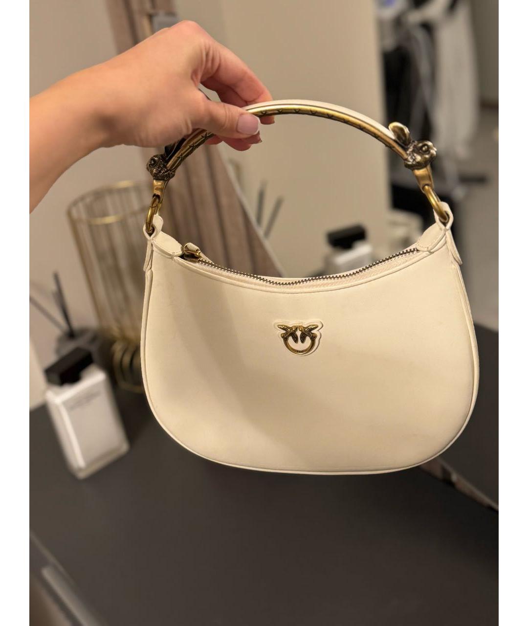 PINKO Белая кожаная сумка с короткими ручками, фото 2