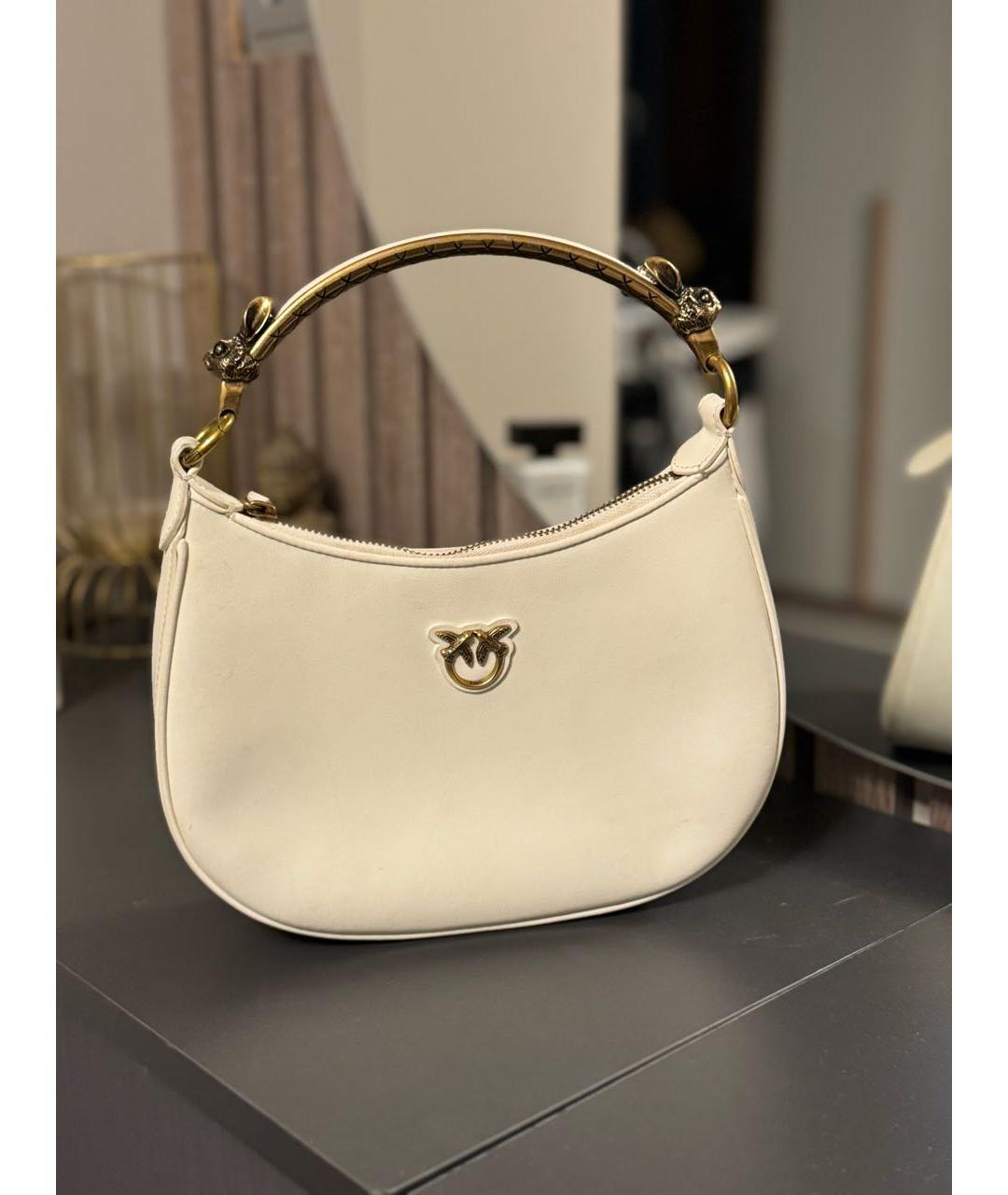 PINKO Белая кожаная сумка с короткими ручками, фото 3