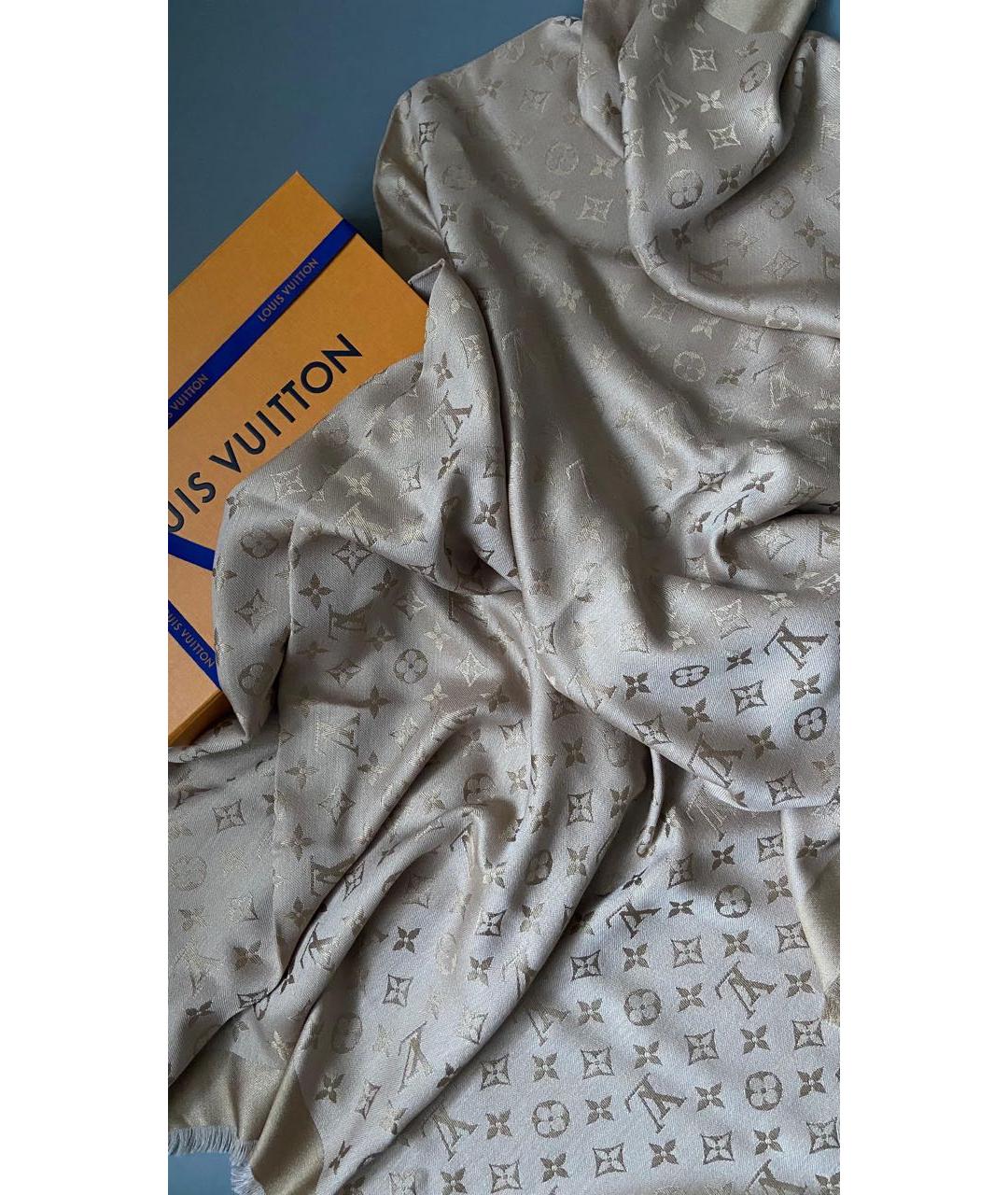 LOUIS VUITTON Бежевый шелковый платок, фото 2