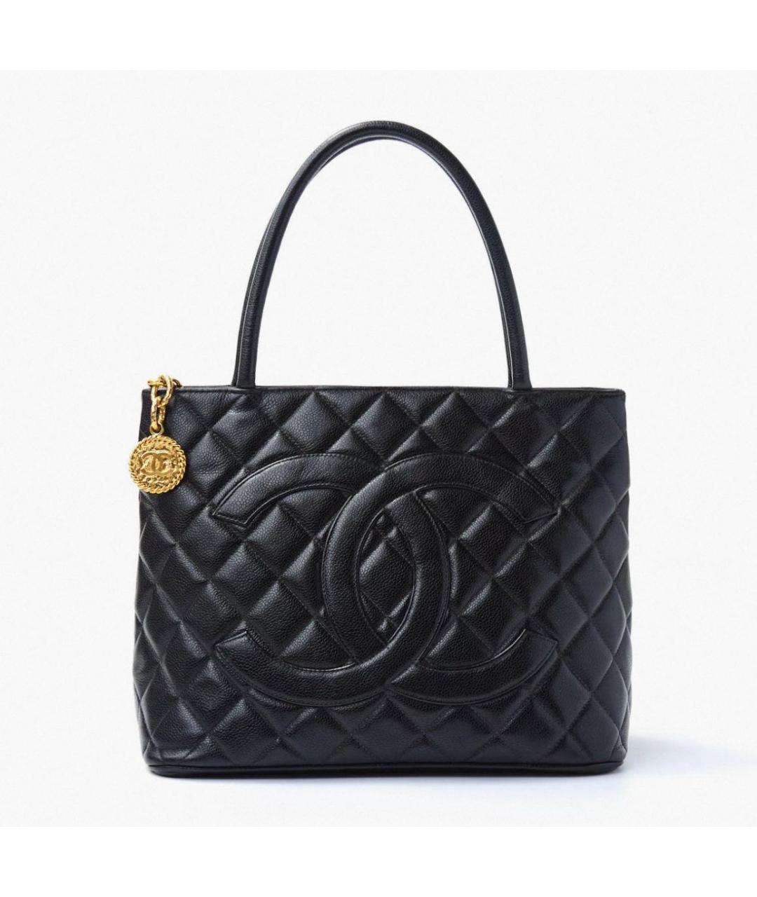 CHANEL Черная кожаная сумка тоут, фото 5