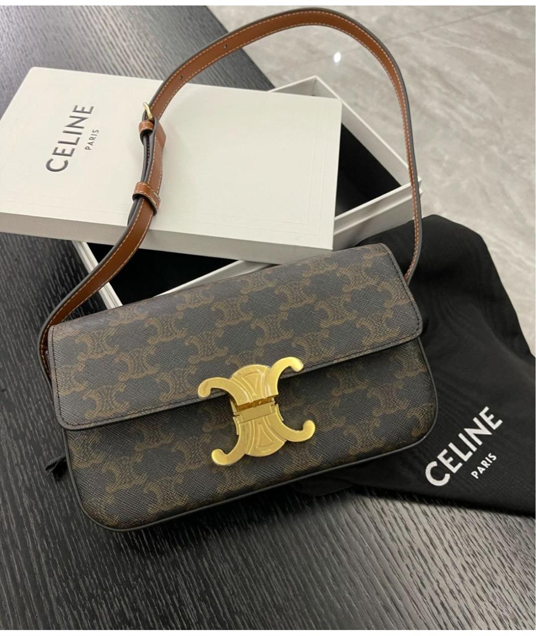 CELINE Коричневая кожаная сумка через плечо, фото 4