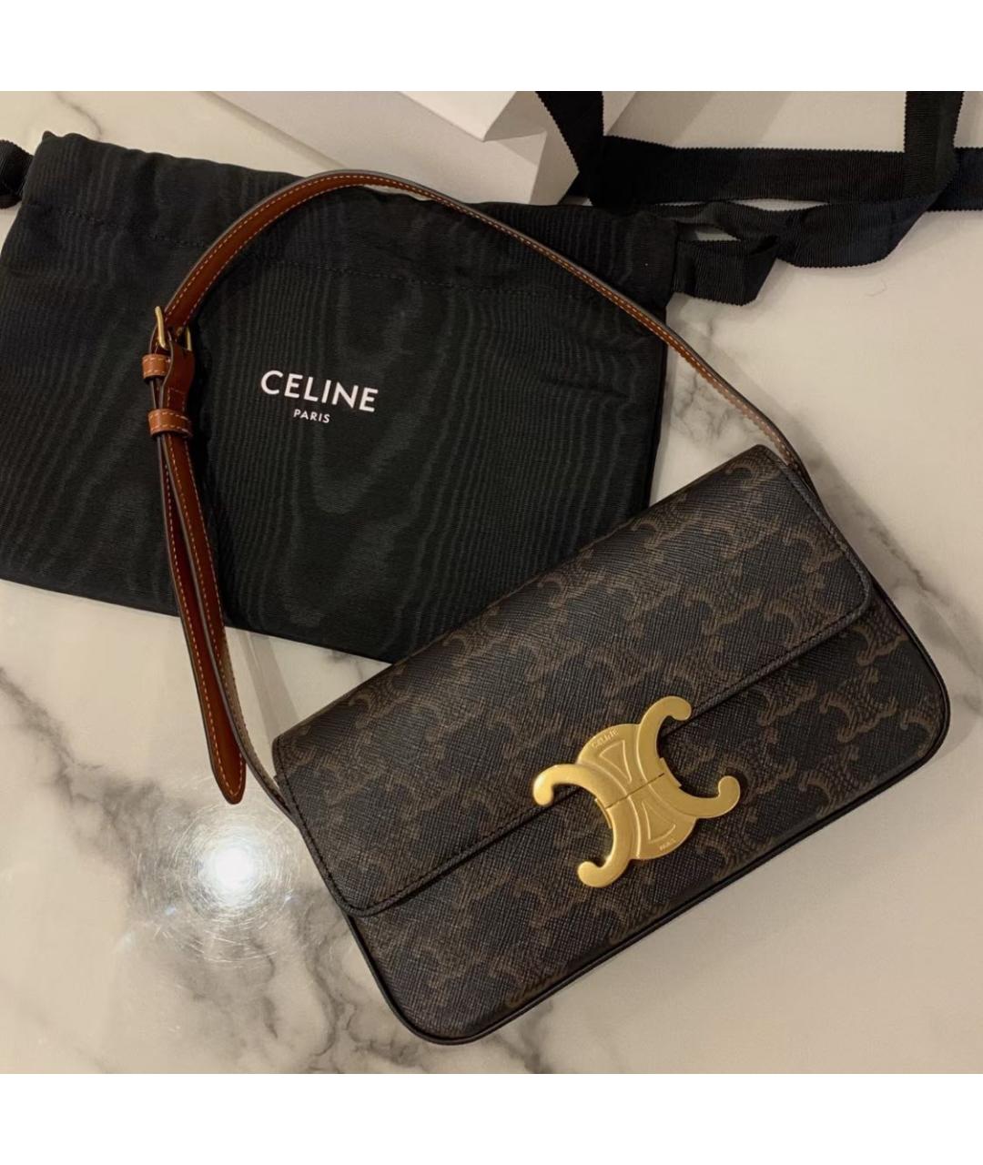 CELINE Коричневая кожаная сумка через плечо, фото 2