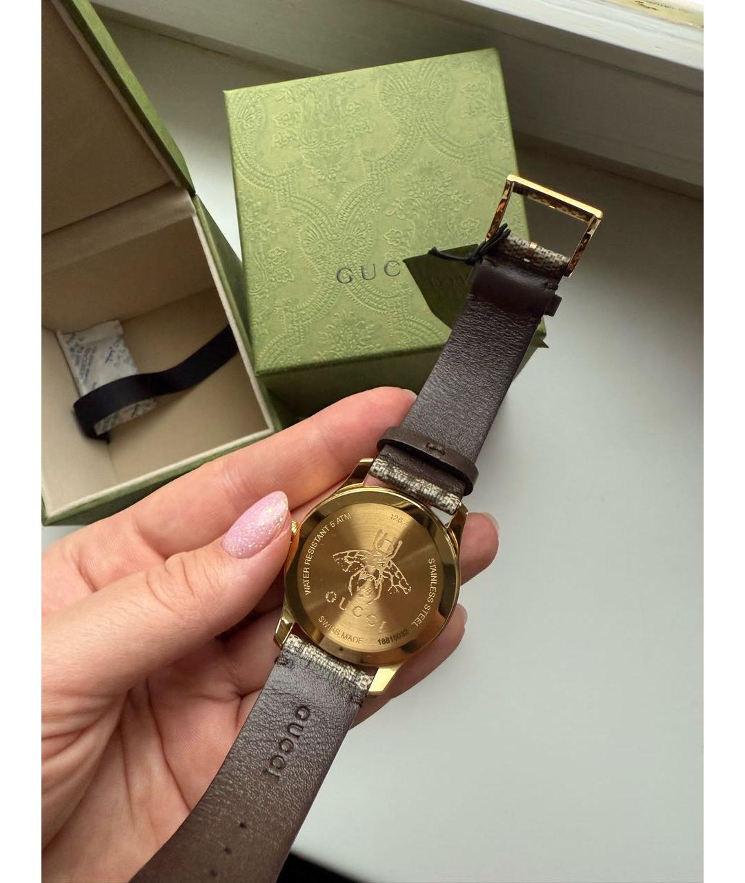 GUCCI Коричневые кожаные часы, фото 3