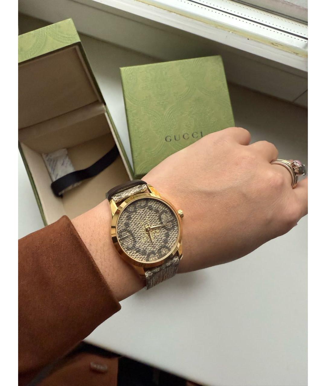 GUCCI Коричневые кожаные часы, фото 4