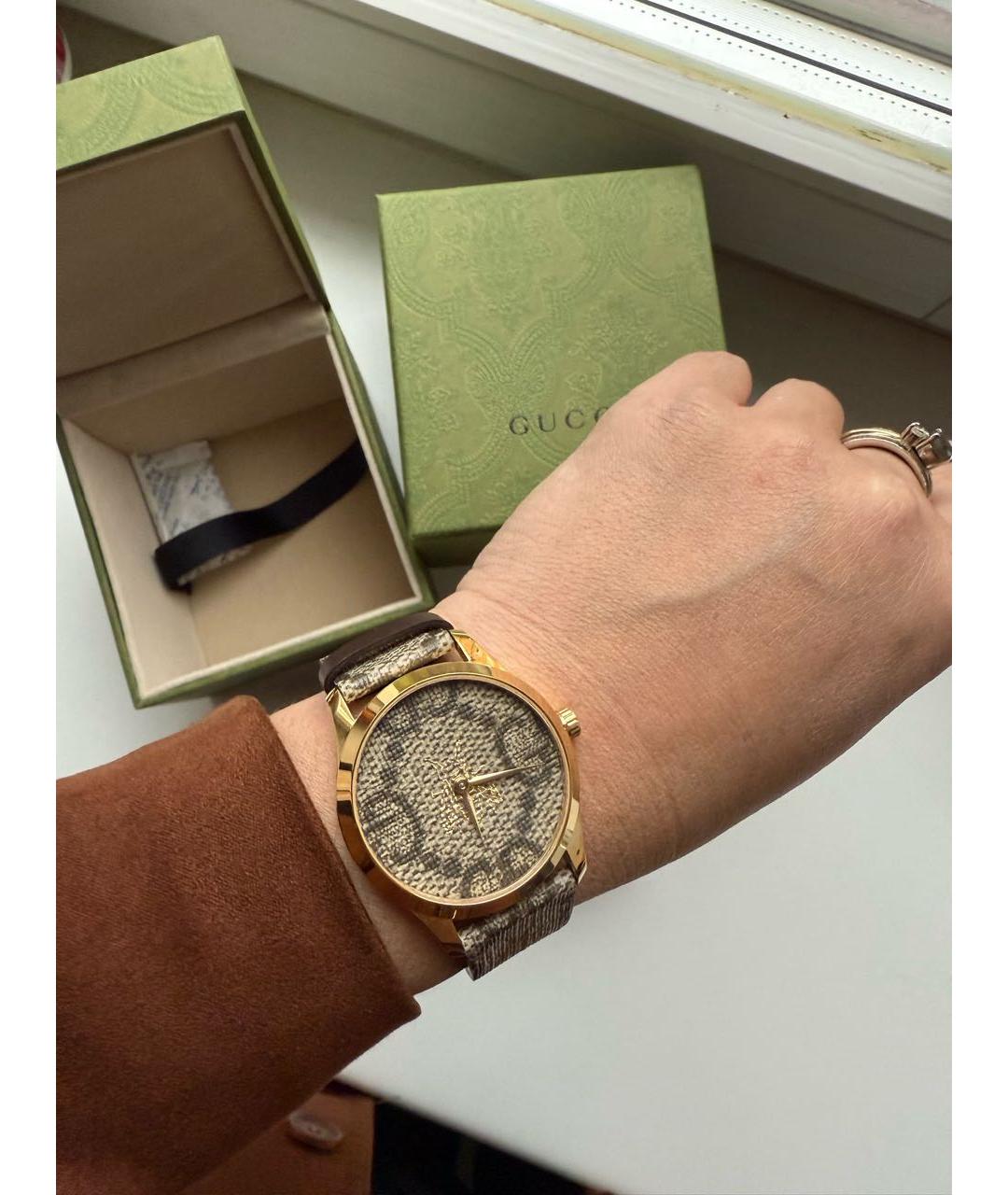 GUCCI Коричневые кожаные часы, фото 6