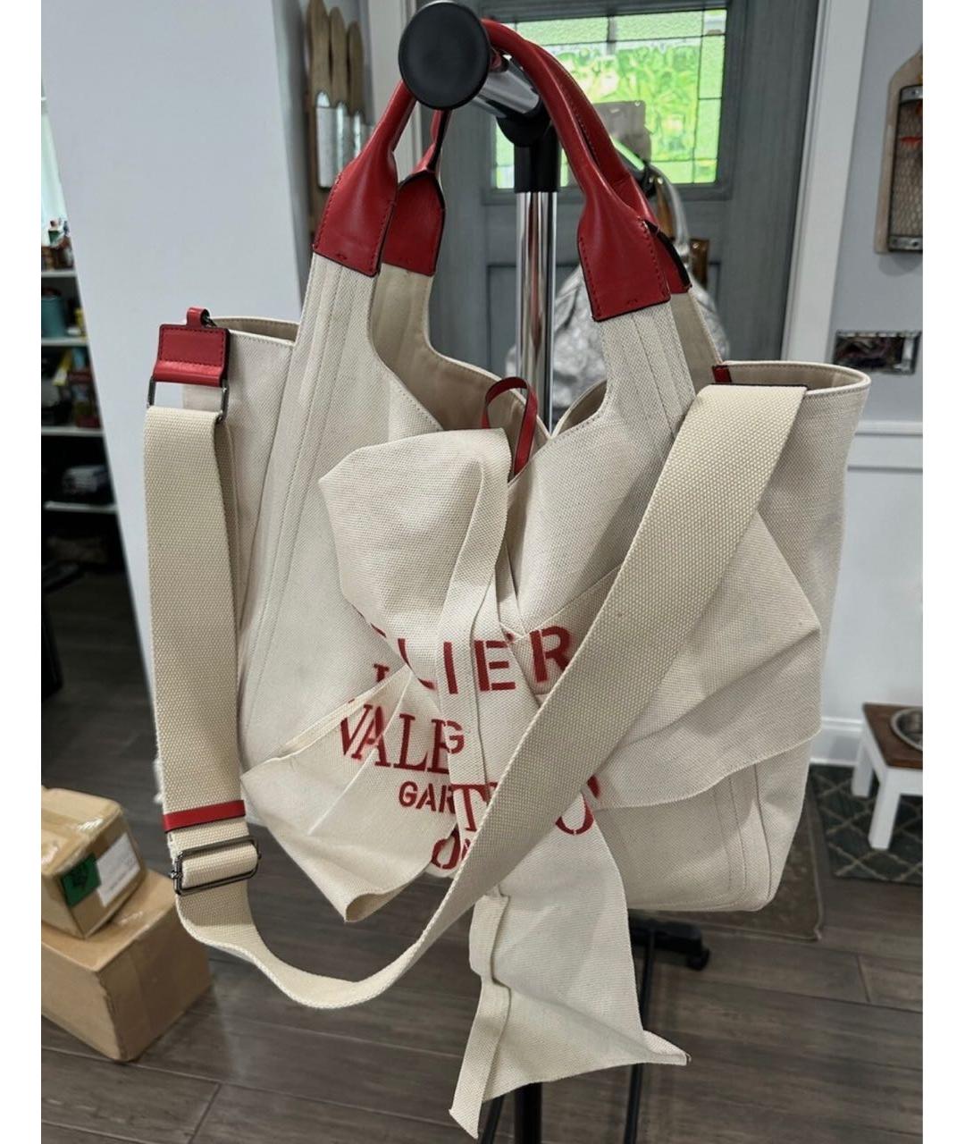 VALENTINO Белая хлопковая сумка тоут, фото 2
