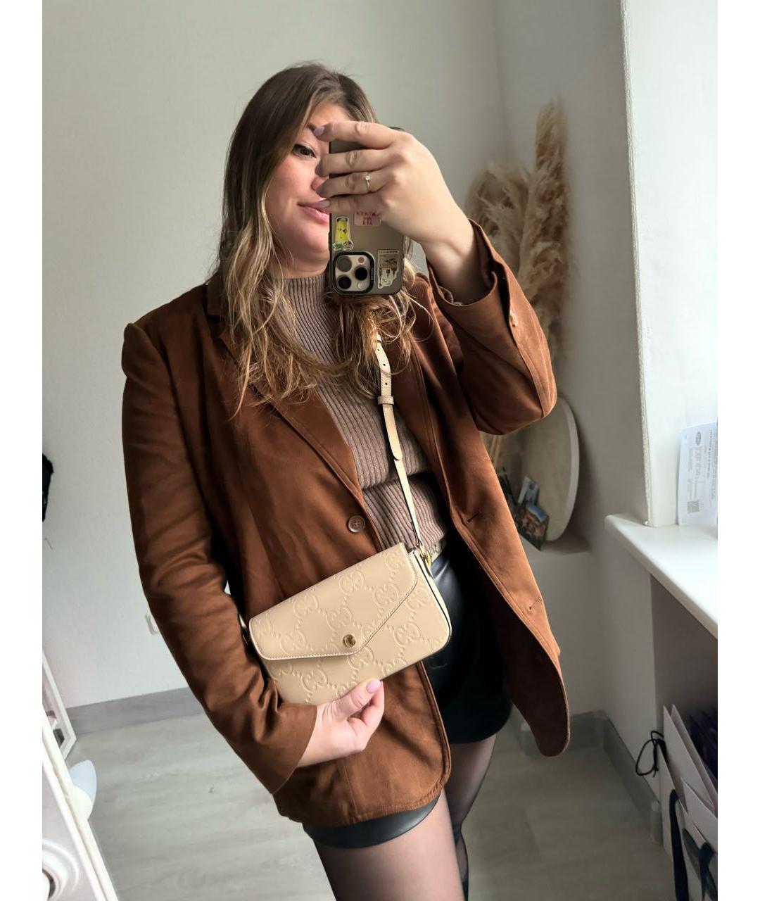 GUCCI Бежевая кожаная сумка через плечо, фото 6