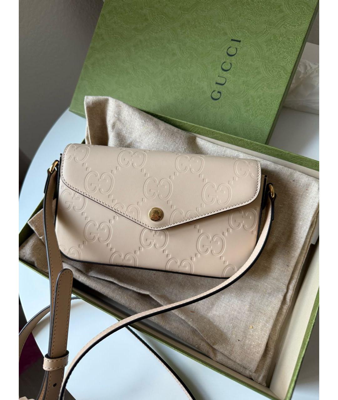 GUCCI Бежевая кожаная сумка через плечо, фото 9