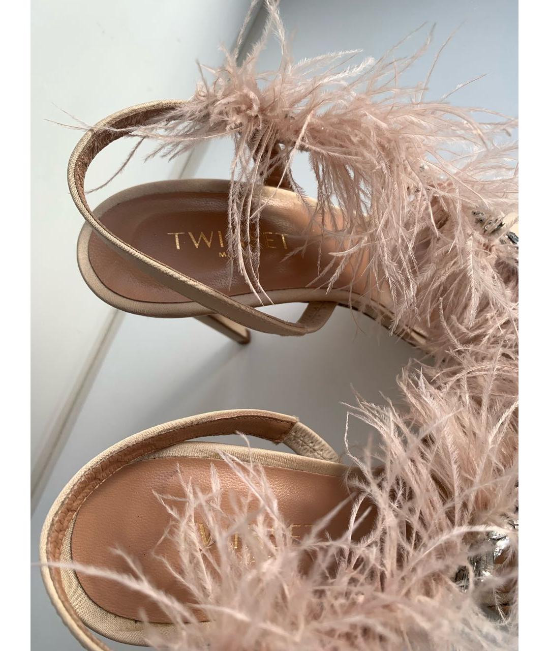 TWIN-SET Бежевые кожаные босоножки, фото 3