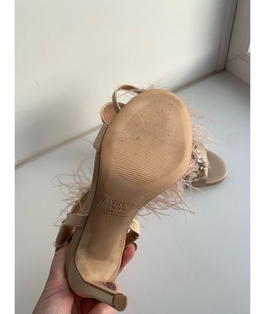 TWIN-SET Бежевые кожаные босоножки, фото 6