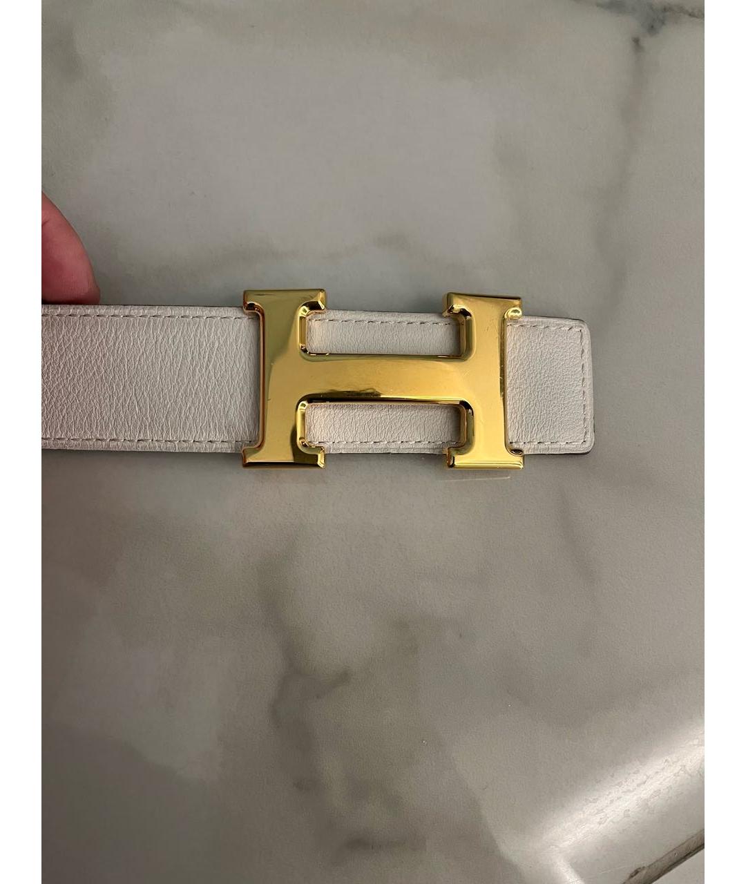 HERMES Белый кожаный ремень, фото 5