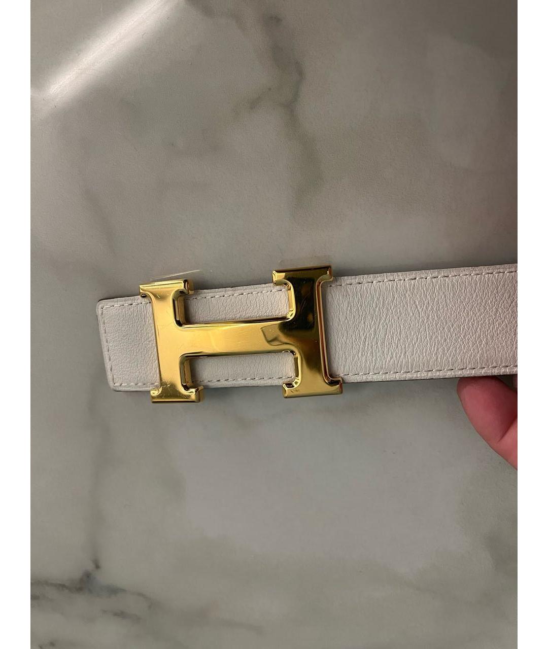 HERMES Белый кожаный ремень, фото 6