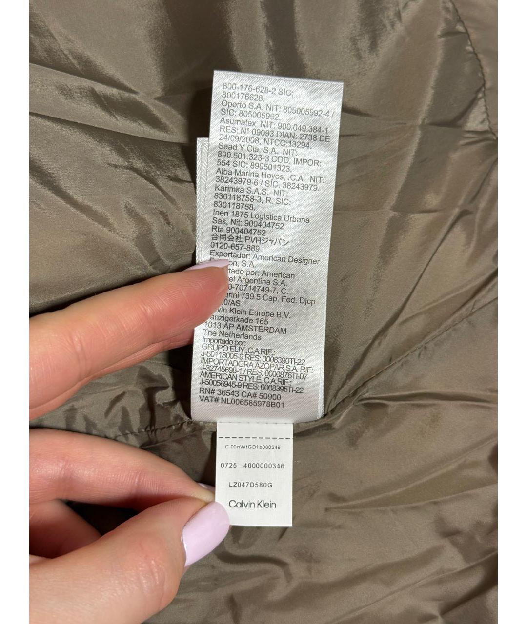 CALVIN KLEIN Бежевый полиэстеровый пуховик, фото 8
