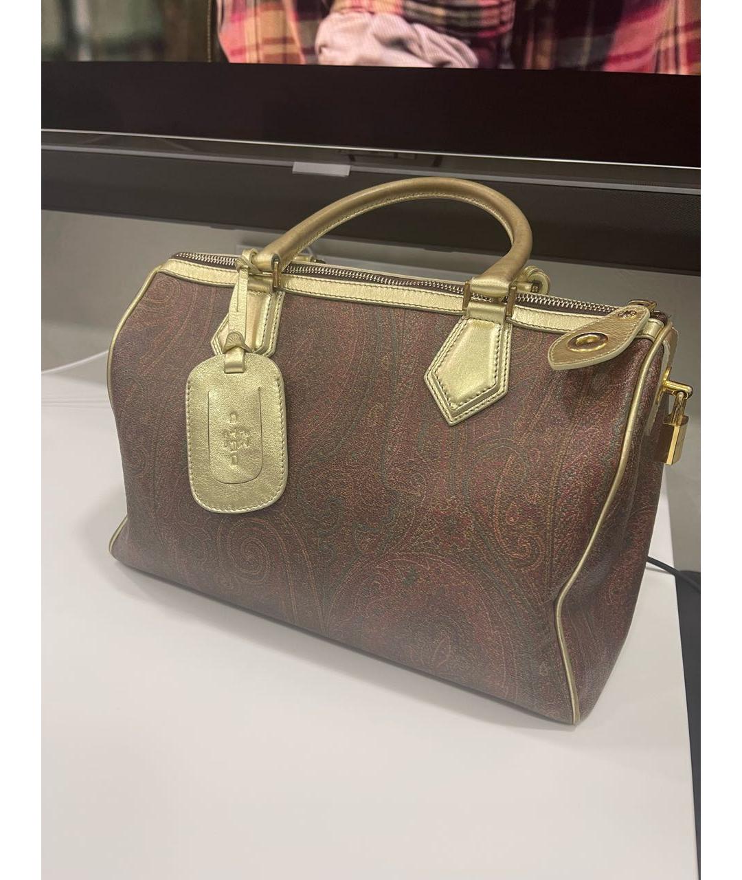 ETRO Коричневая кожаная сумка с короткими ручками, фото 9