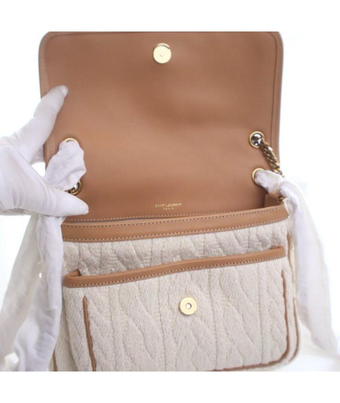SAINT LAURENT Бежевая шерстяная сумка через плечо, фото 3