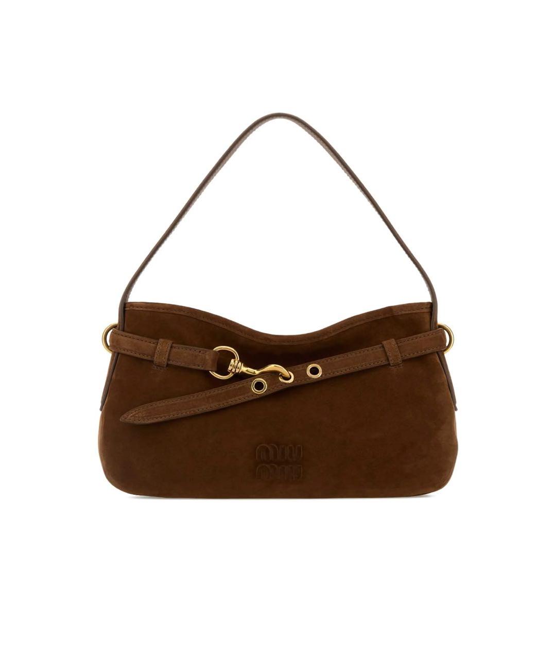 MIU MIU Коричневая замшевая сумка с короткими ручками, фото 3