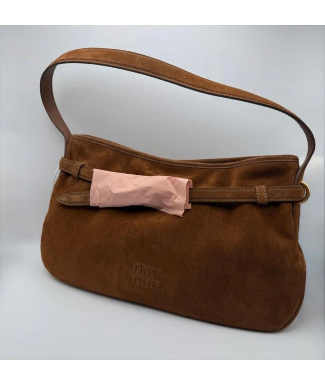 MIU MIU Коричневая замшевая сумка с короткими ручками, фото 4
