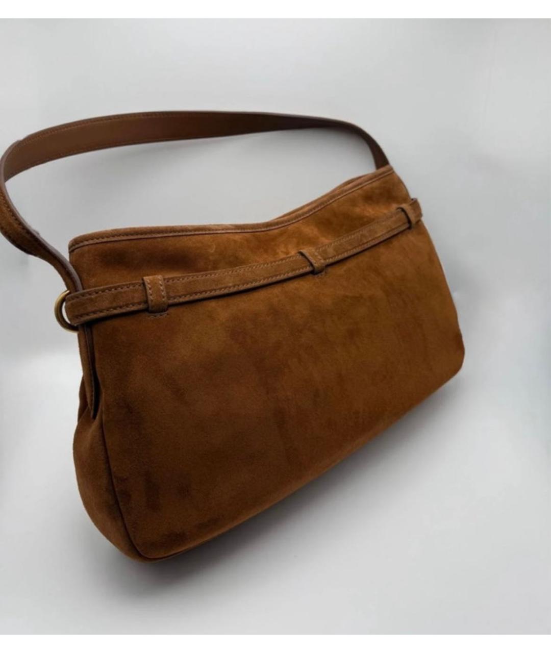 MIU MIU Коричневая замшевая сумка с короткими ручками, фото 7